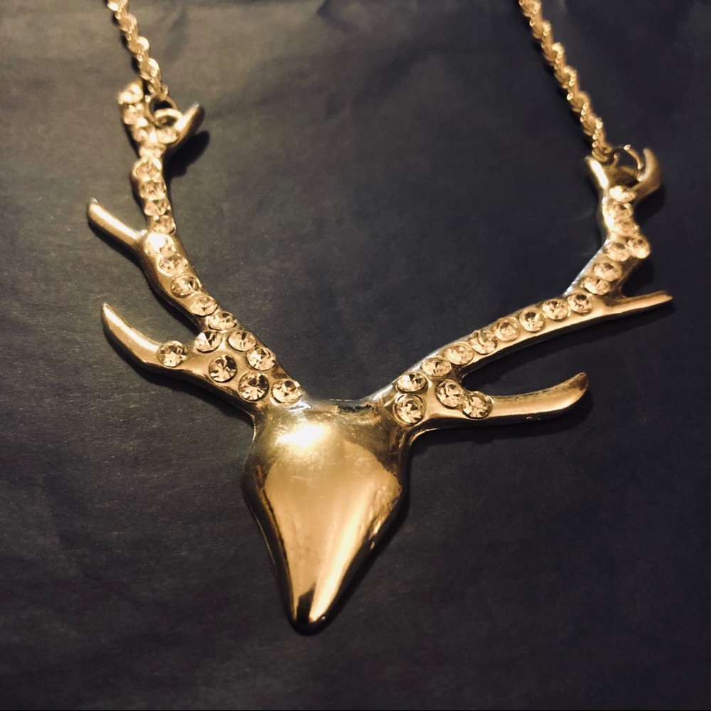 VINTAGE 16” DEER - Faux Silver Statement Necklace